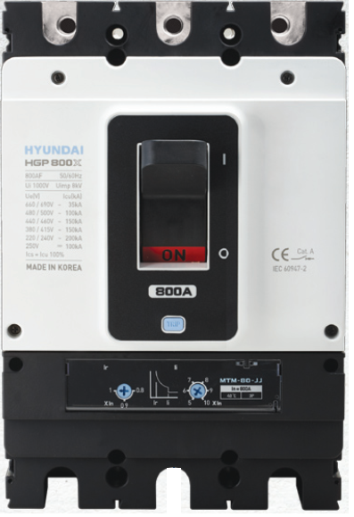 MCCB HYUNDAI 3P 800A 85kA ( HGP800S-H ) CHỈNH DÒNG NHIỆT 0.8~1.0*In VÀ DÒNG TỪ 5~10*In